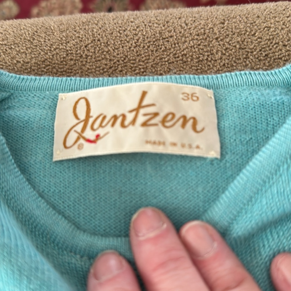 Vintage Jantzen Size 36 Button Front Blue Sweater Cardigan (TD) - Picture 4 of 7